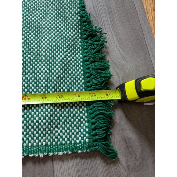 Set Of 4 Basketweave 21" X 13" Placemats With Fringe Trim 100% Cotton Green & Wh - Picture 5 of 5